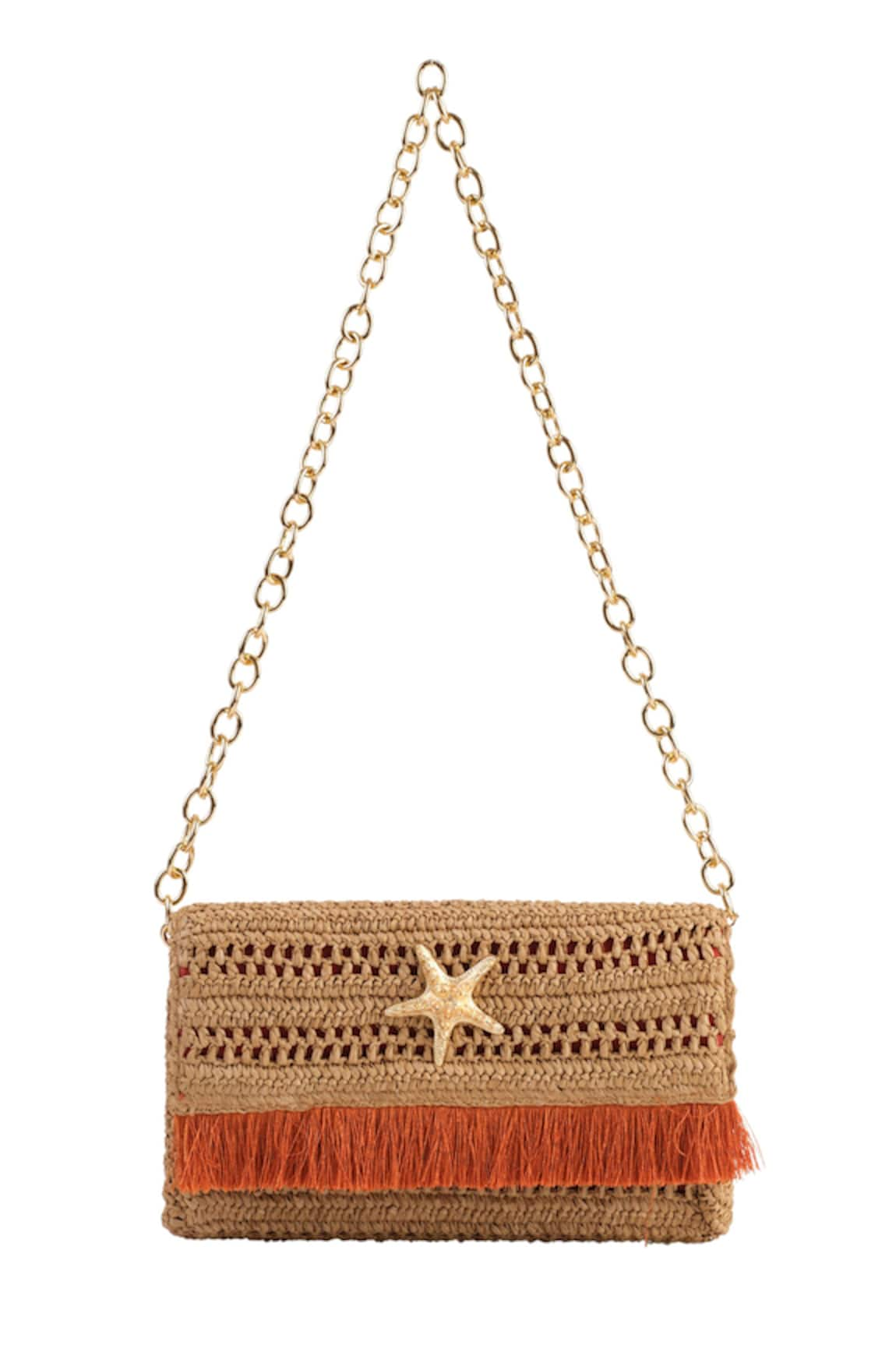 JENA Slim Real Raffia Woven Clutch