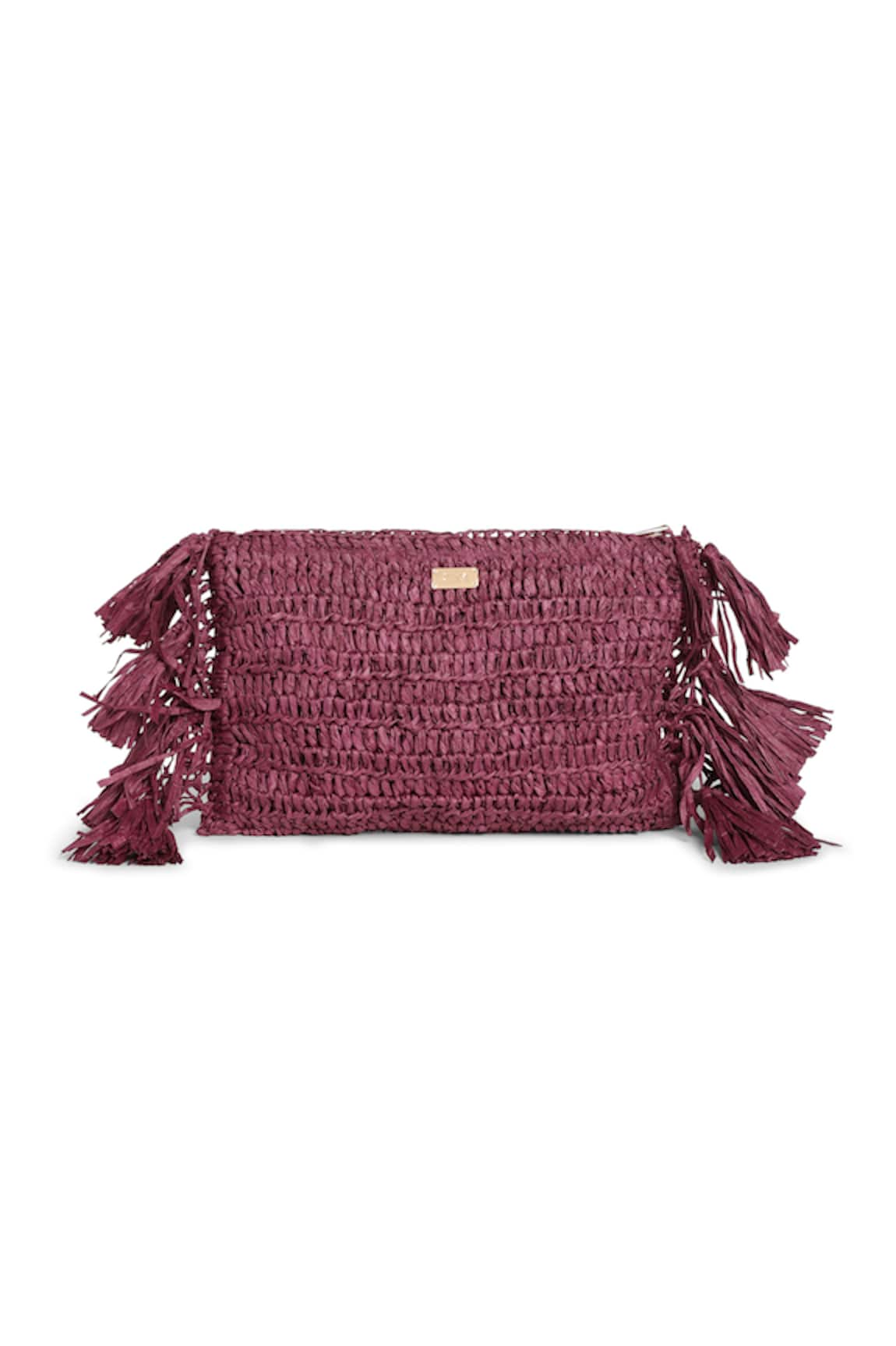 JENA Raffia Fringed Textured Clutch