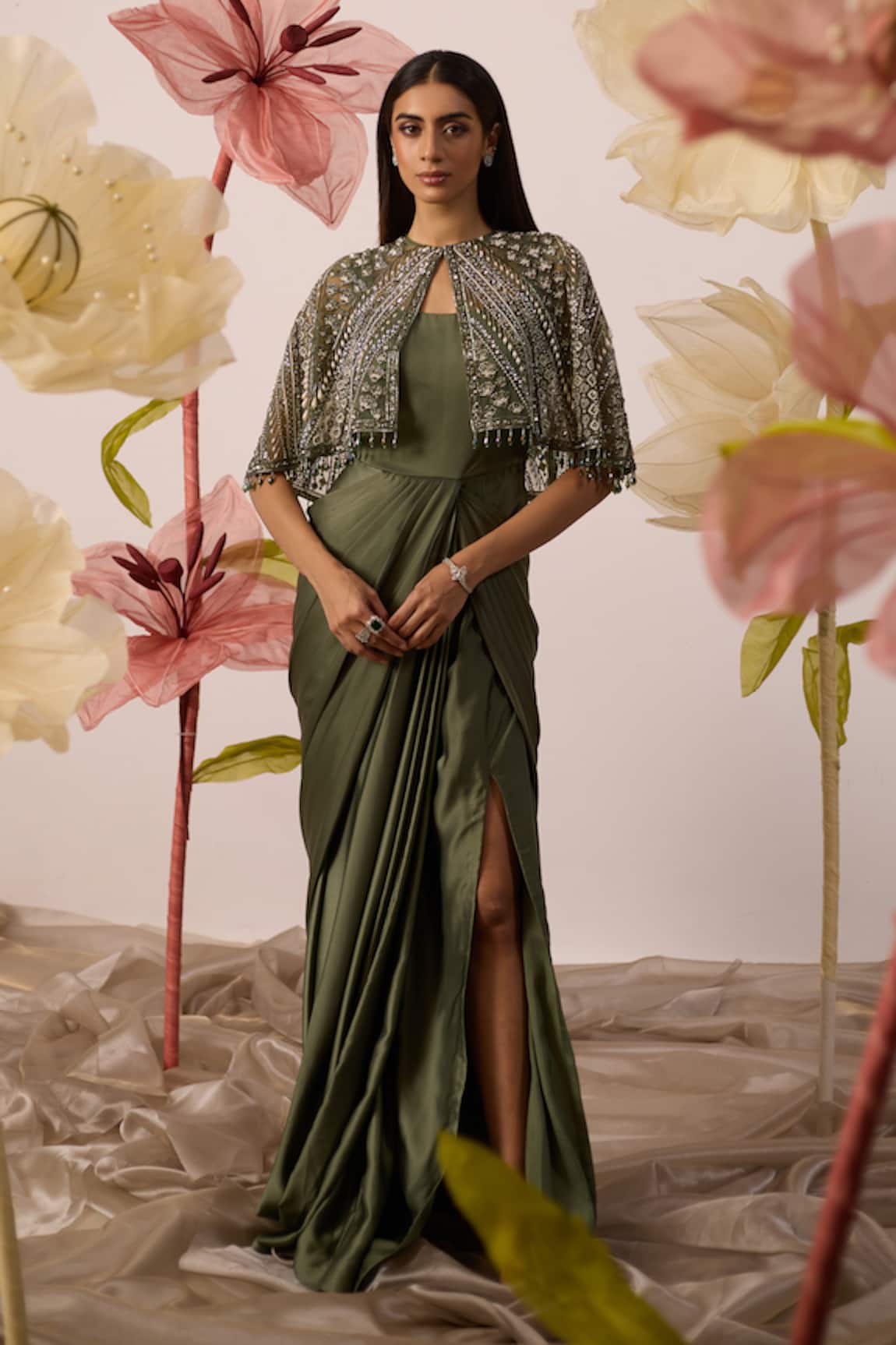 Roqa Disa Stellar Embroidered Cape With Draped Gown