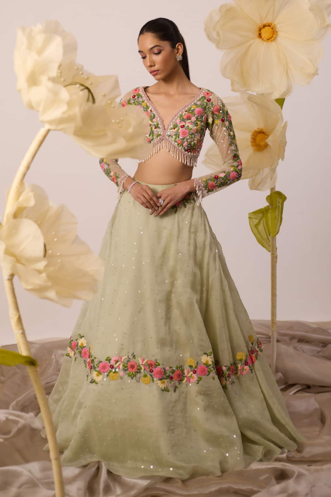Roqa Lupin Fleur Resham Embroidered Lehenga With Blouse