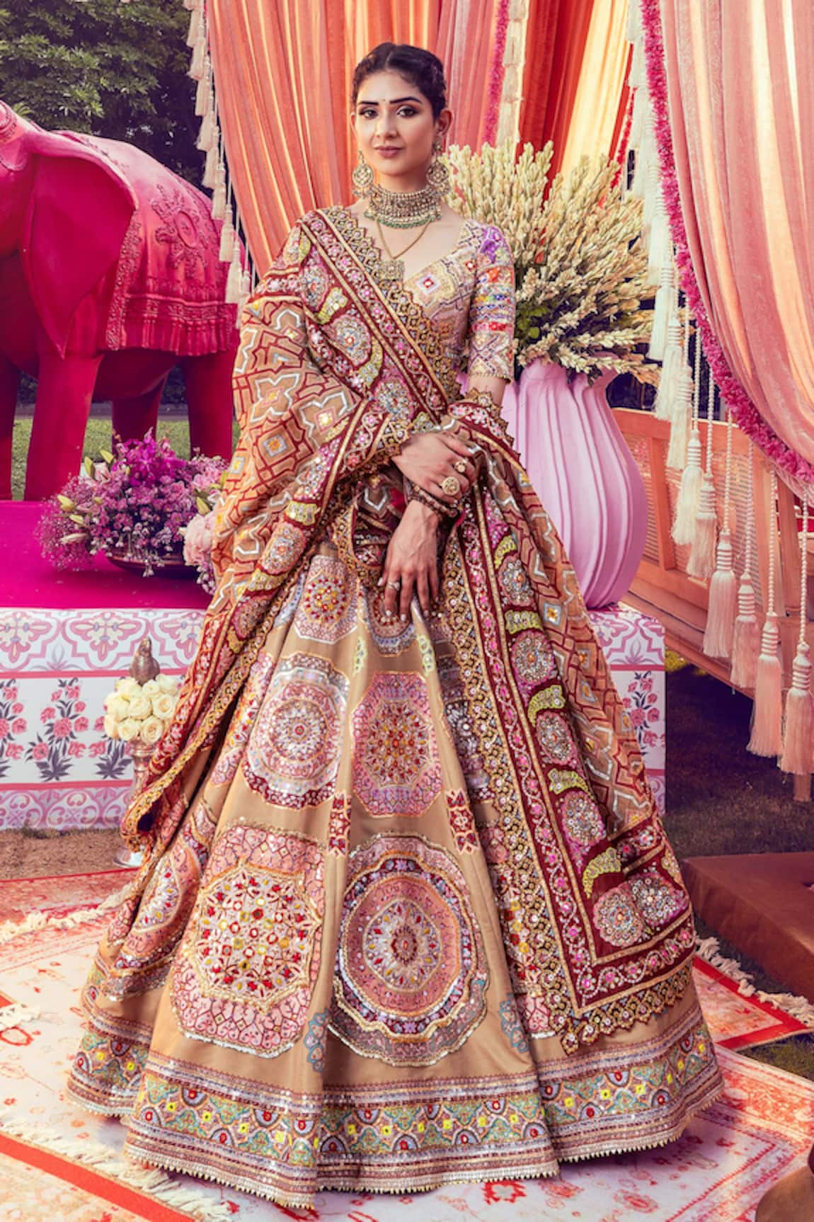 Mayyur Girotra Couture Mandala Floral Pattern Bridal Lehenga Set