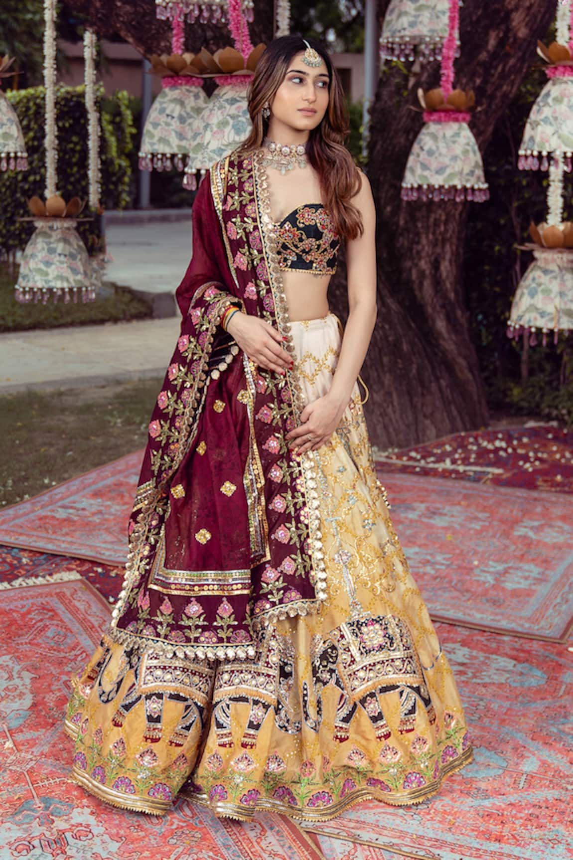 Mayyur Girotra Couture Floral Jaal Pattern Ombre Bridal Lehenga Set