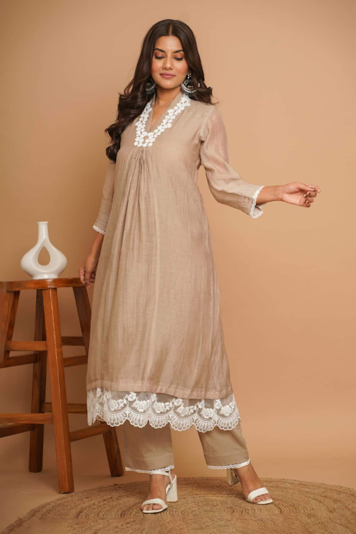 Gulabik Jaipur Florin Lace Embellished Kurta With Pant