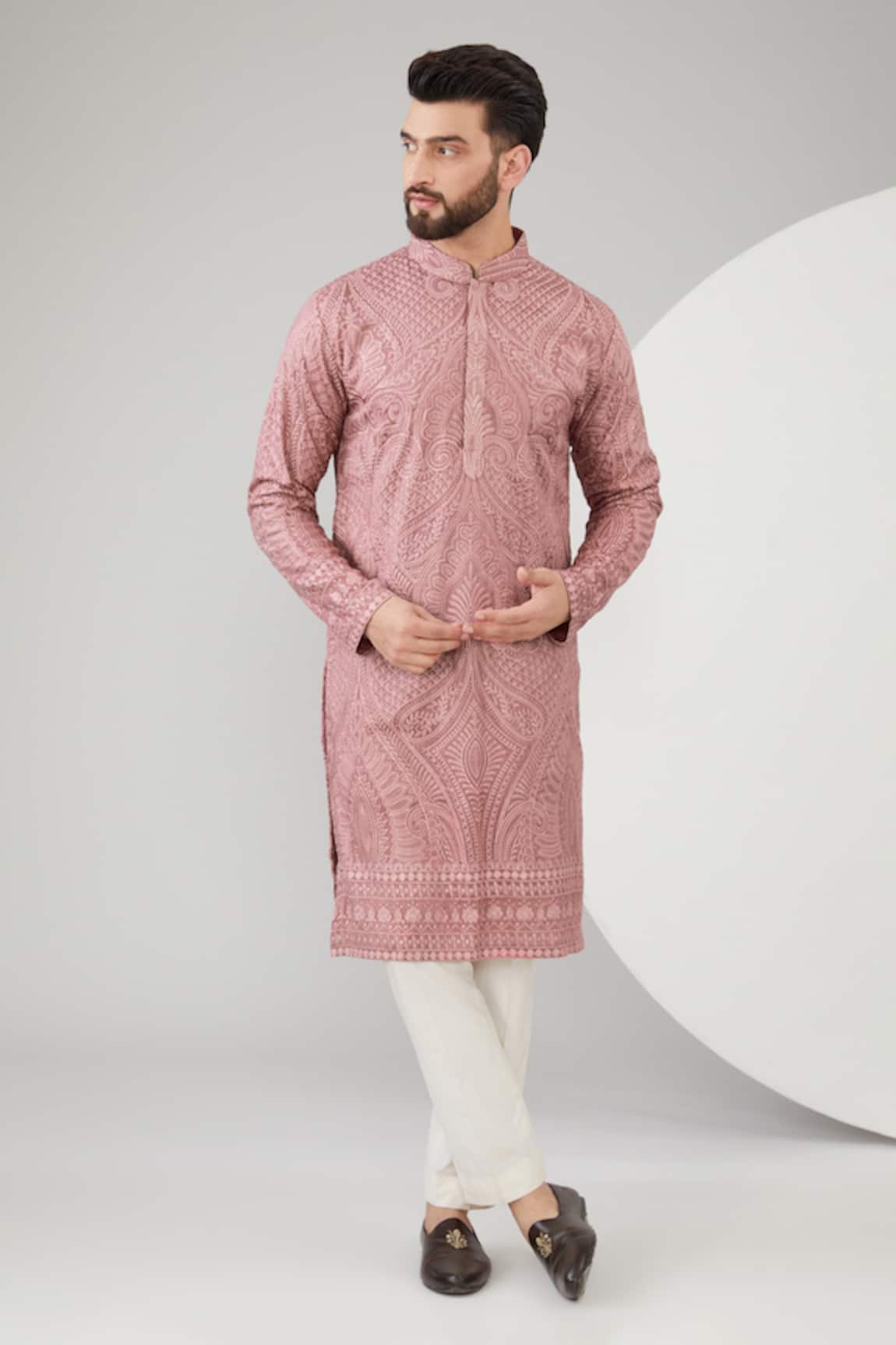 Kasbah Chikankari Embroidered Silk Kurta 