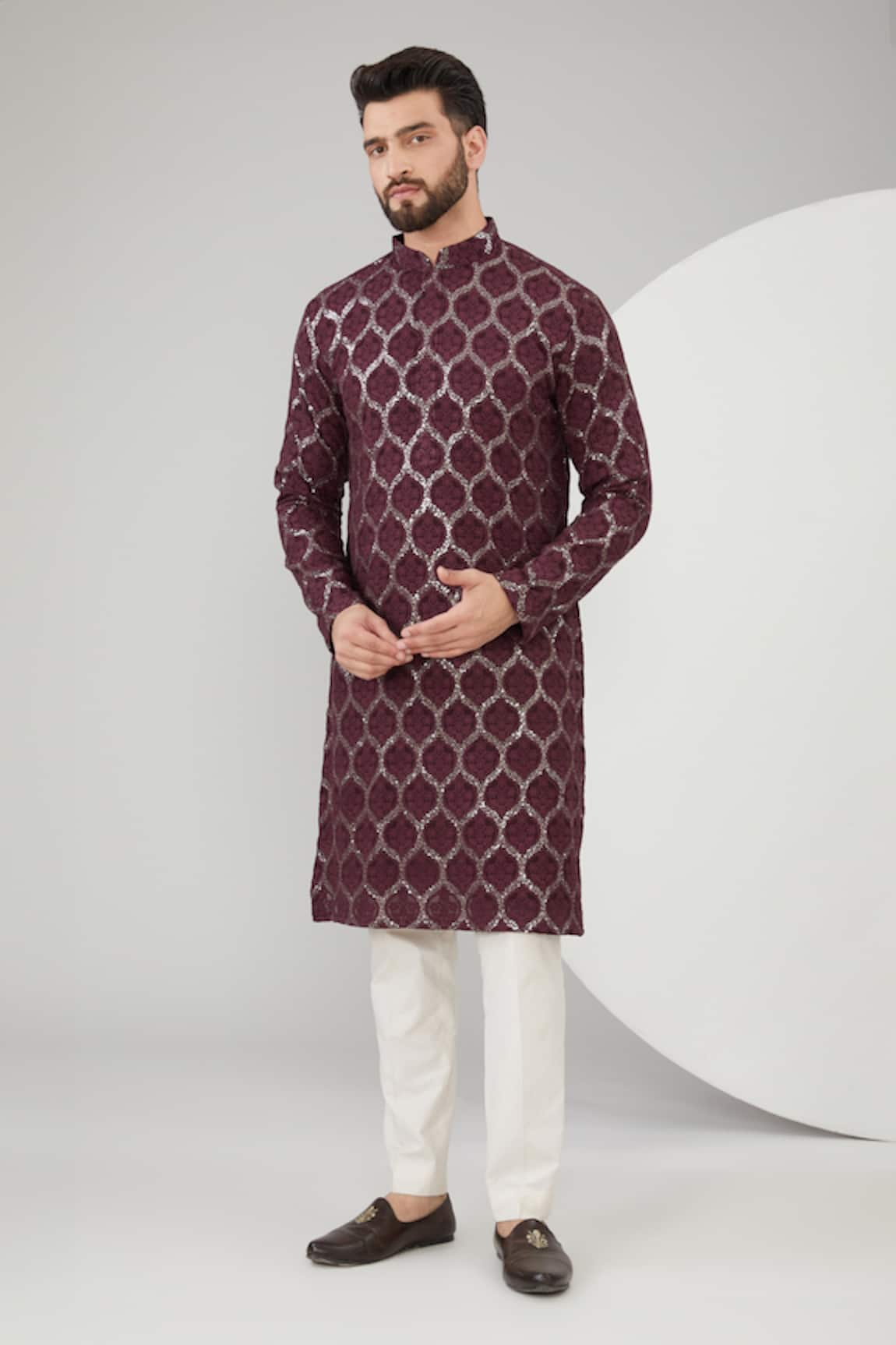 Kasbah Sequins & Thread Embroidered Mandarin Collar Kurta