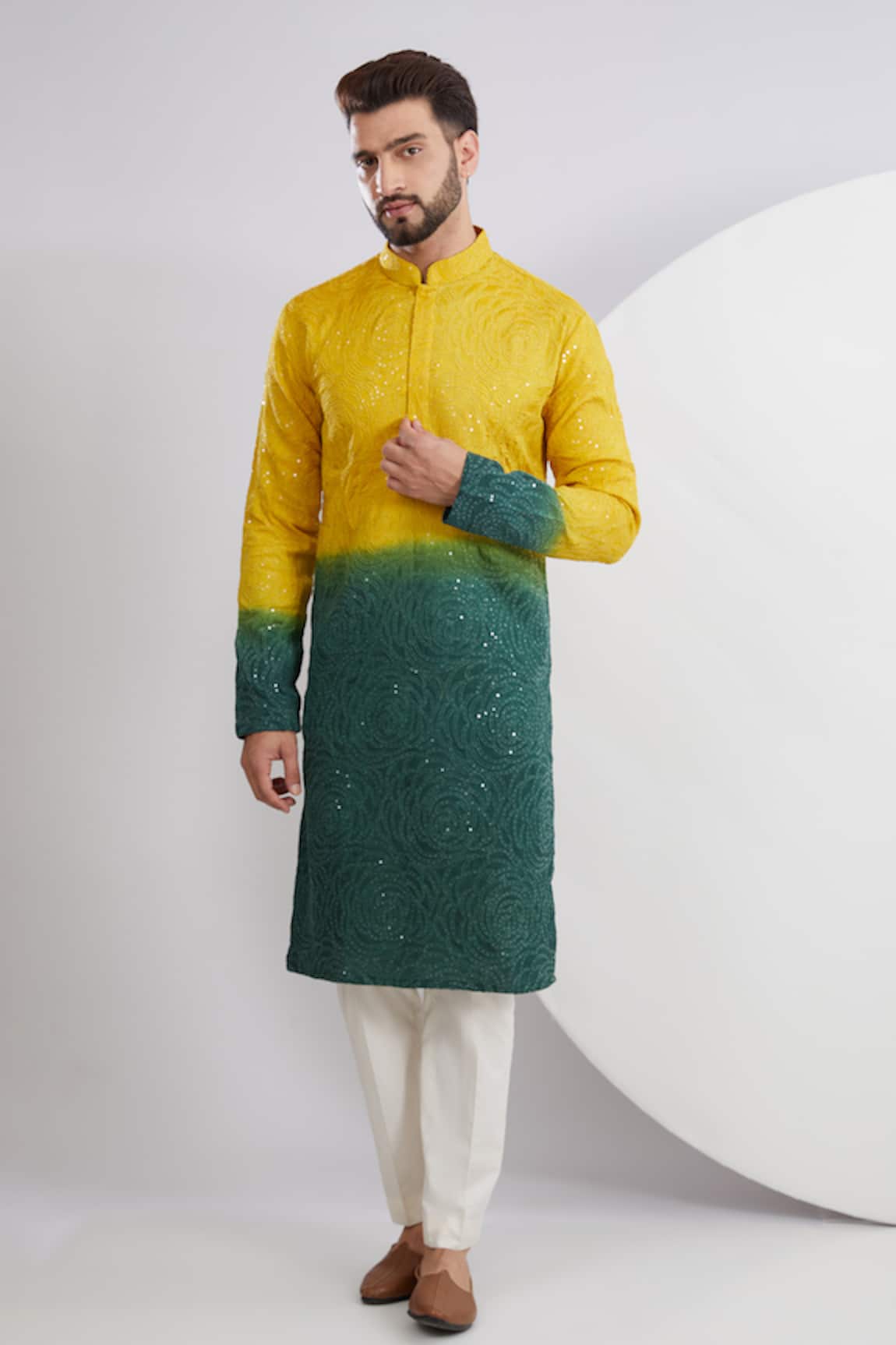 Kasbah Silk Rosette Embroidered Ombre Kurta Set 