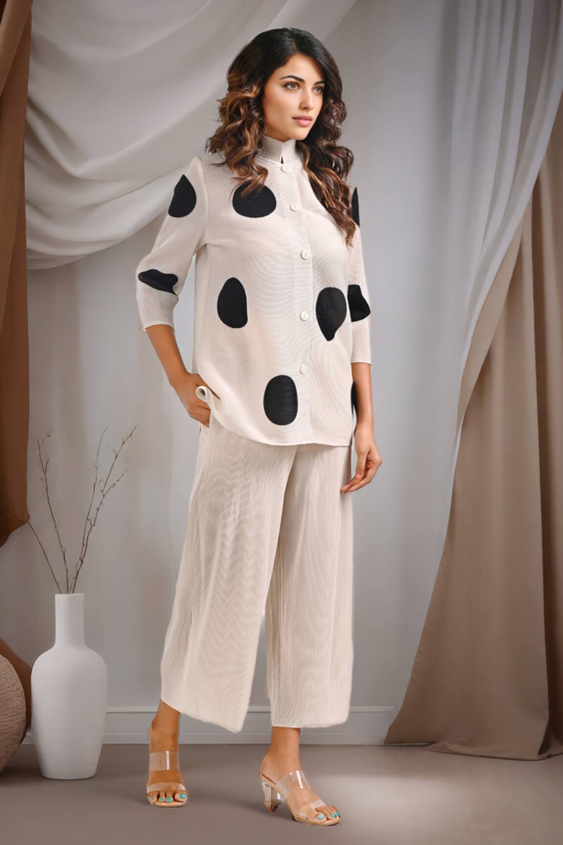 Crimp Rosette Printed Textured Shirt With Pant 