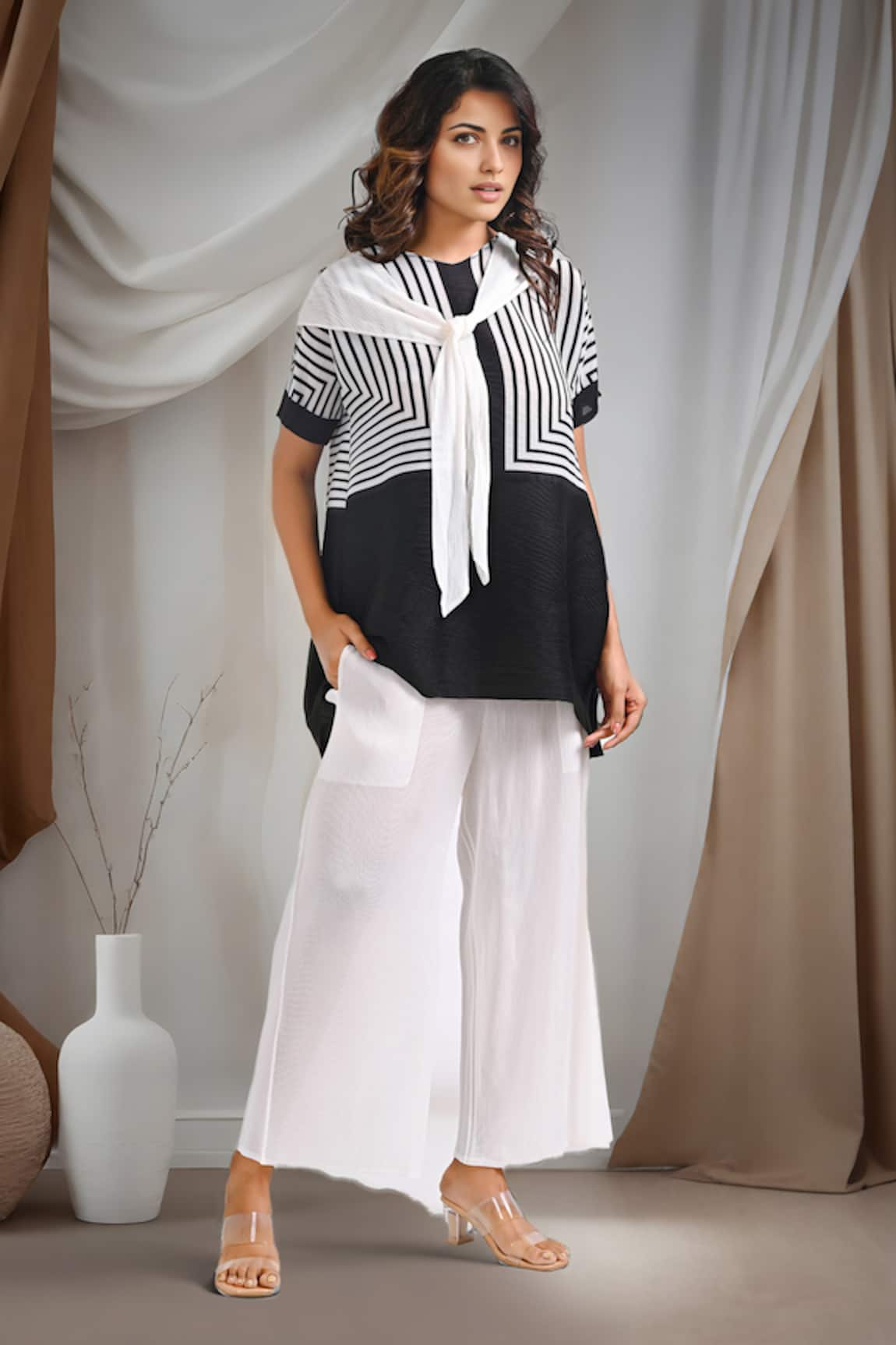 Crimp Elite Striped Textured Top With Pant