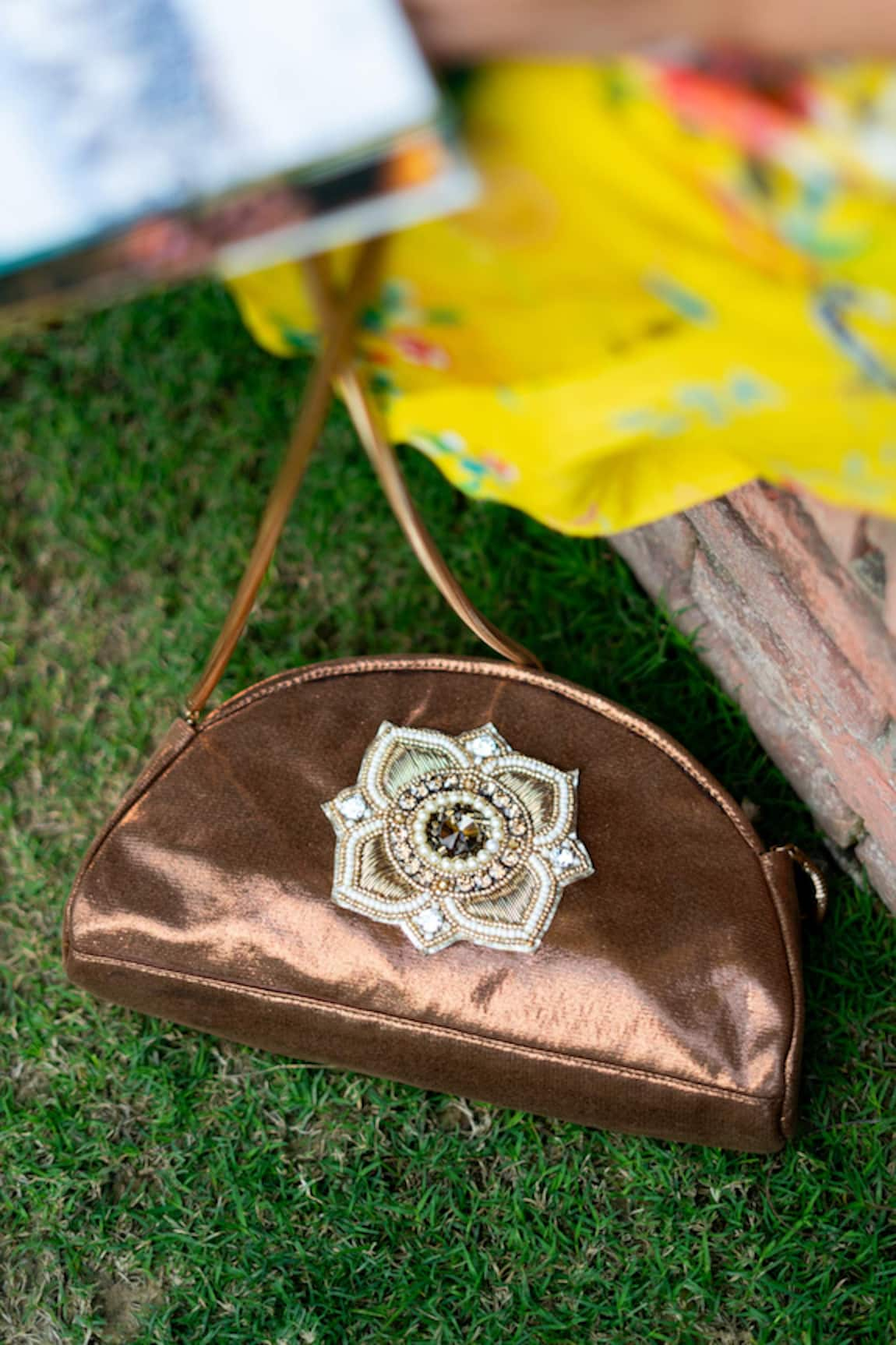 Sandalwali Karma Lotus Motif Embellished Sling Bag