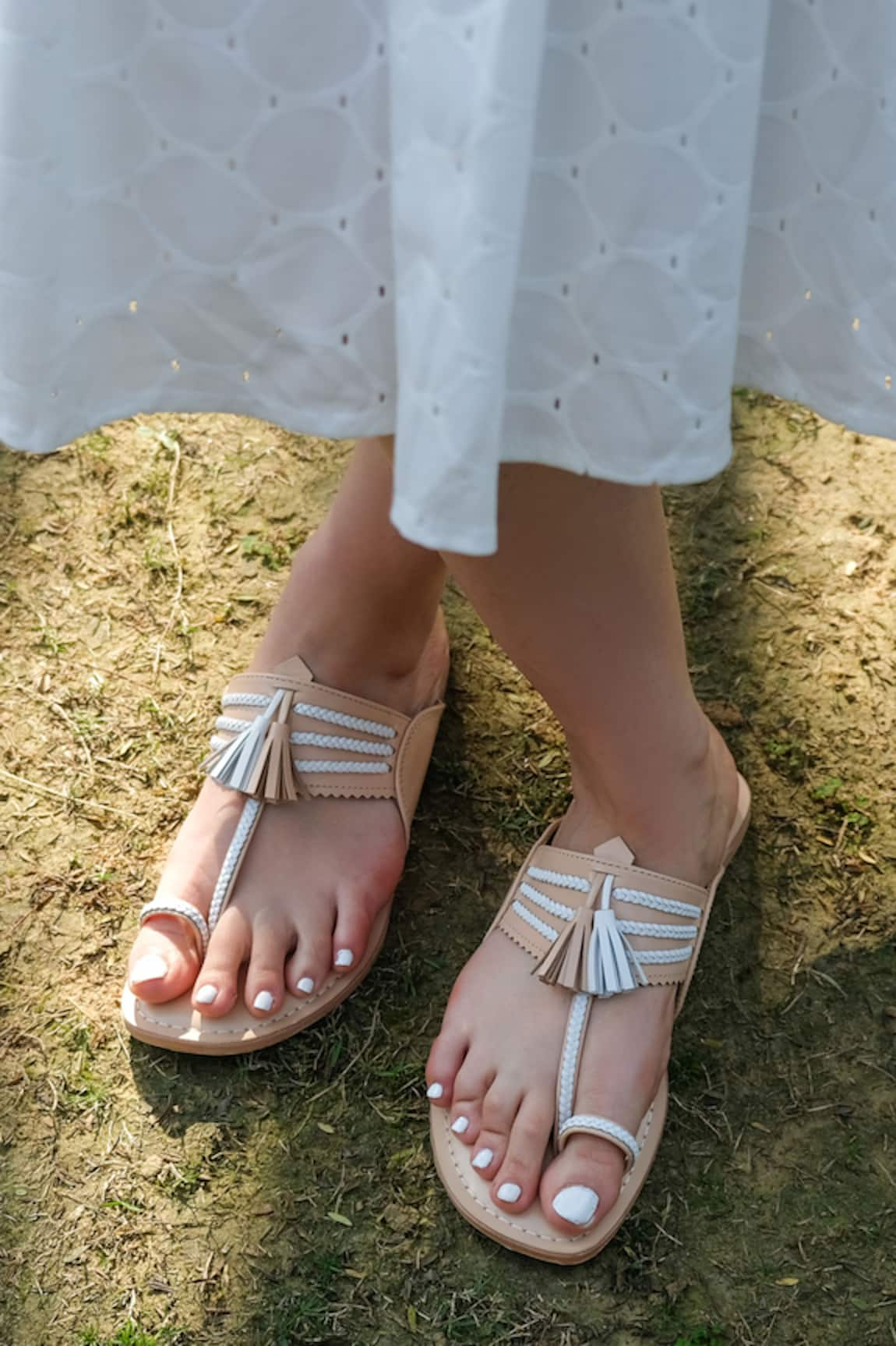 Sandalwali Baha Braided Tassel Kolhapuri Flats