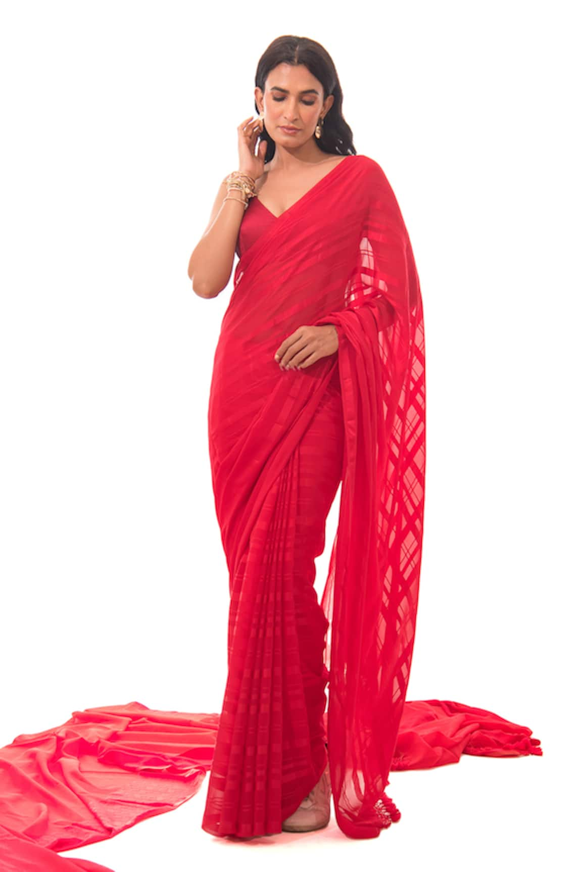 Sacred Weaves Handloom Saree With Stripe Pattern