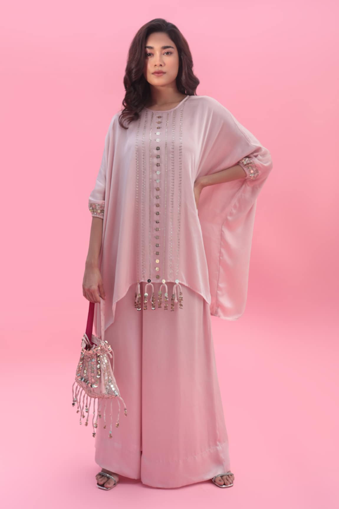 Prahnaaya Masbah Sequin Embroidered Tunic With Flared Pant