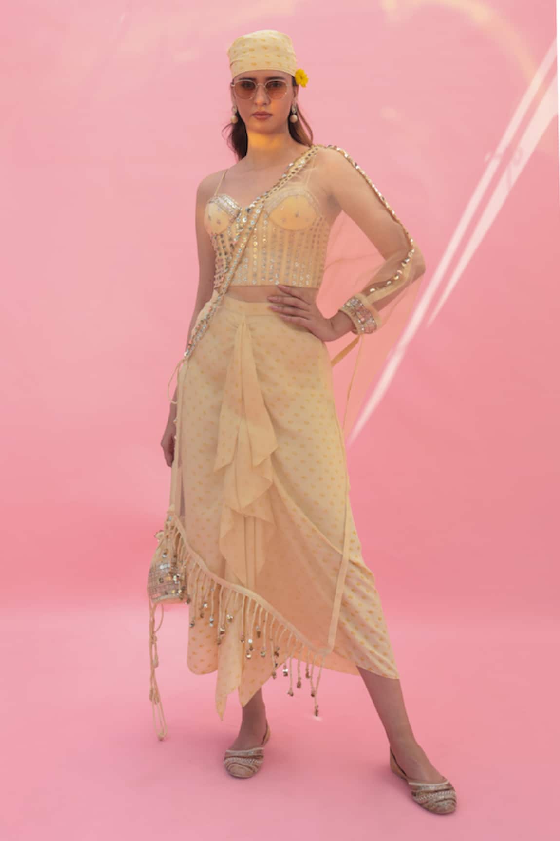 Prahnaaya Yami Sequin Embroidered Skirt Set With Cape