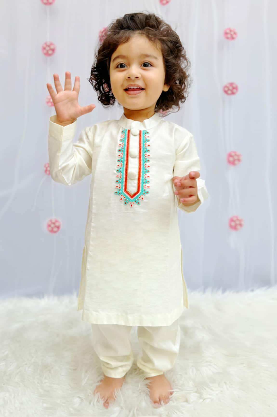 Byb Premium Bead Embroidered Placket Kurta & Pant Set