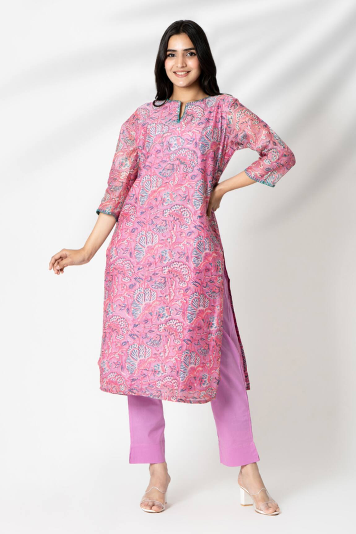 Kameez Chanderi Floral Print Kurta With Pant