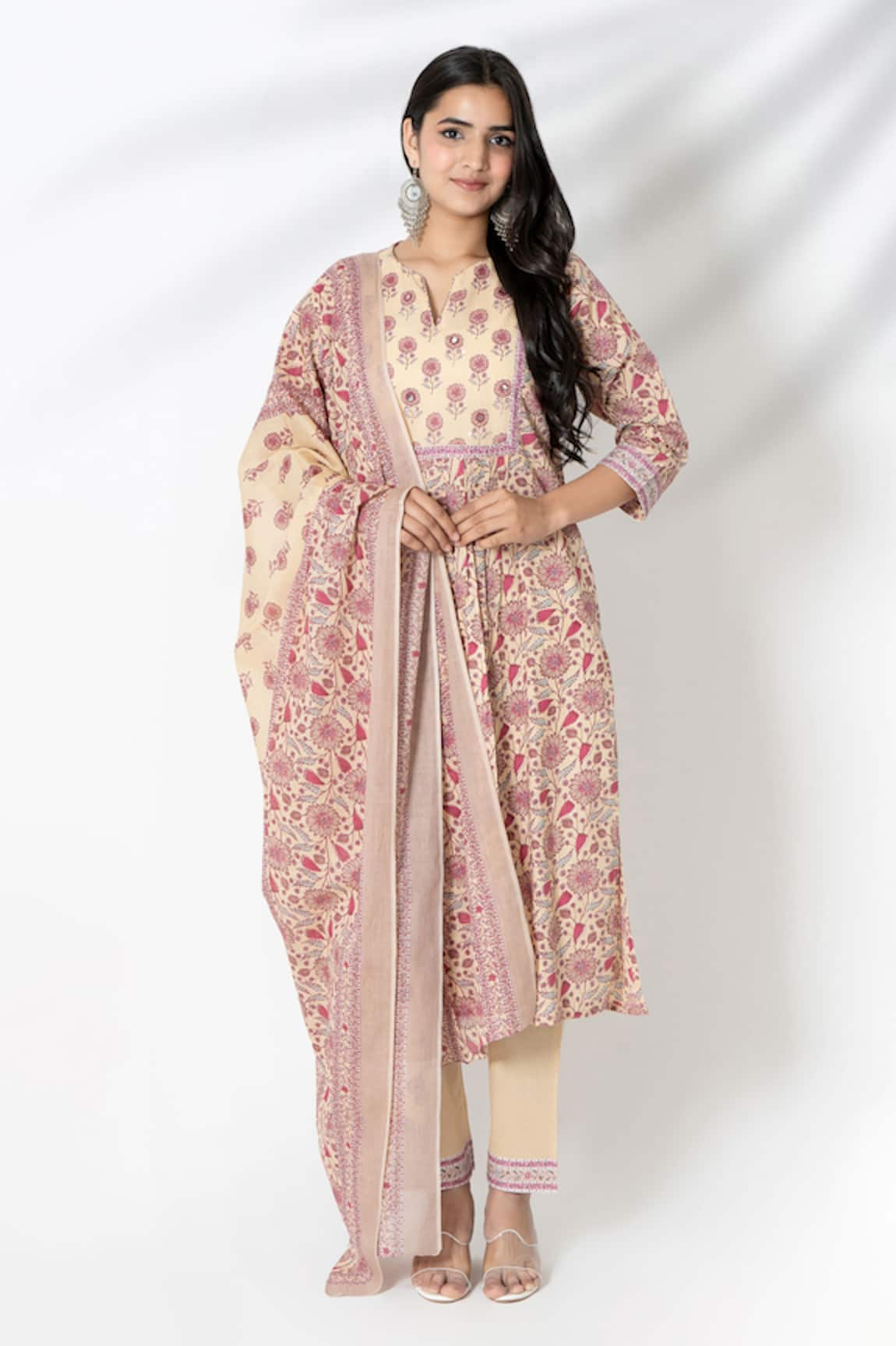 Kameez Cotton Flower Vine Print Kurta Pant Set