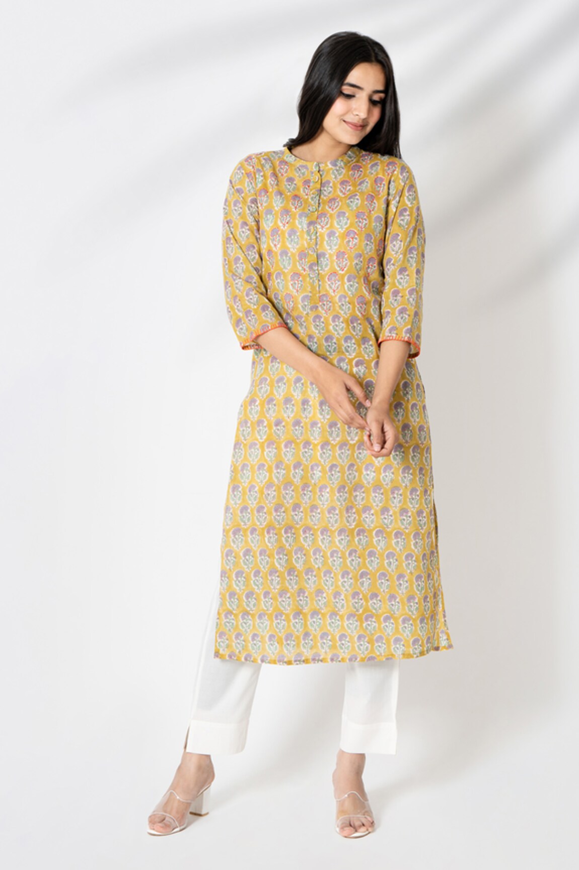 Kameez Floral Butti Hand Block Print Kurta With Pant