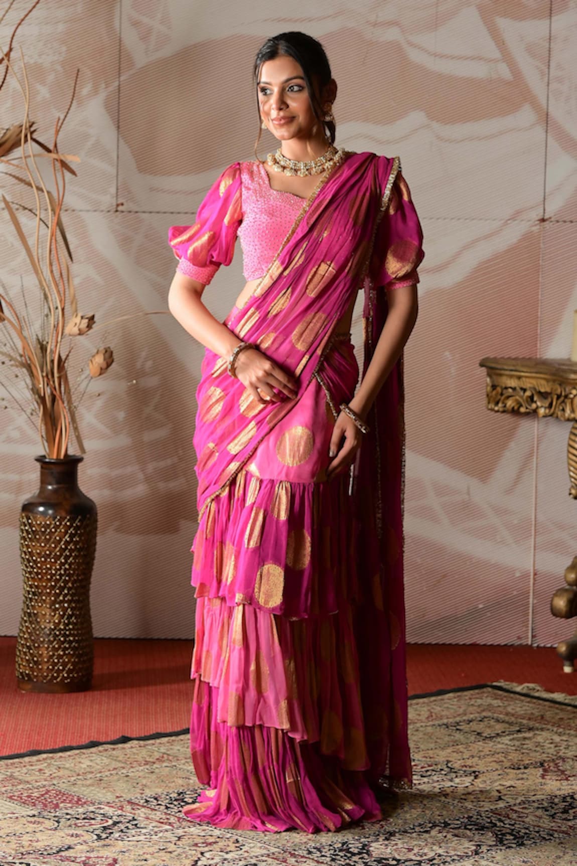 Farha Syed Hand Embroidered Pre-Draped Sharara Saree With Blouse