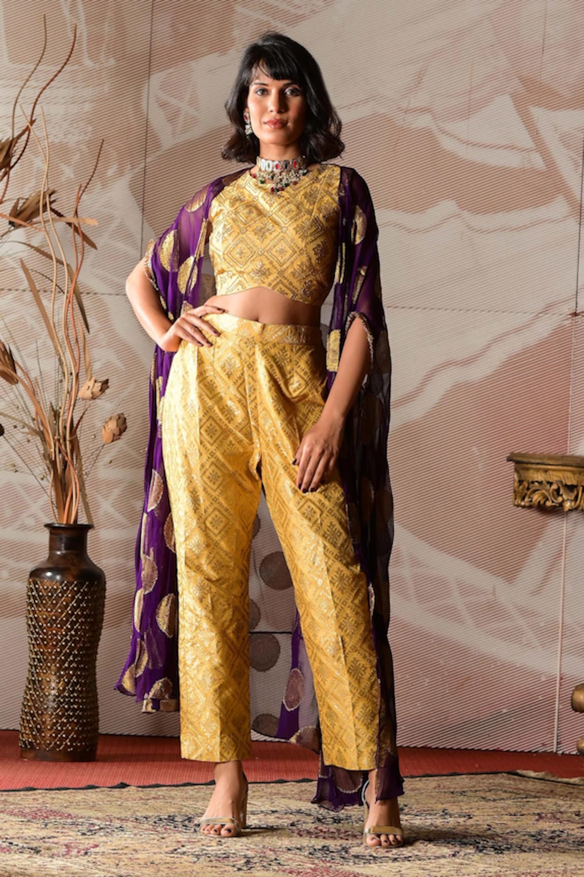 Farha Syed Circular Motifs Embroidered Jacket Pant Set