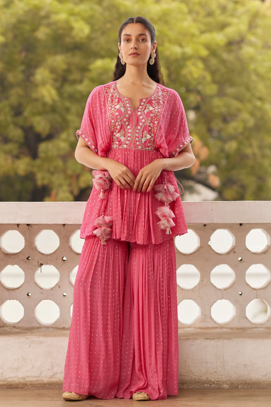 Label RSD Floral Hand Embroidered Short Kaftan With Gharara