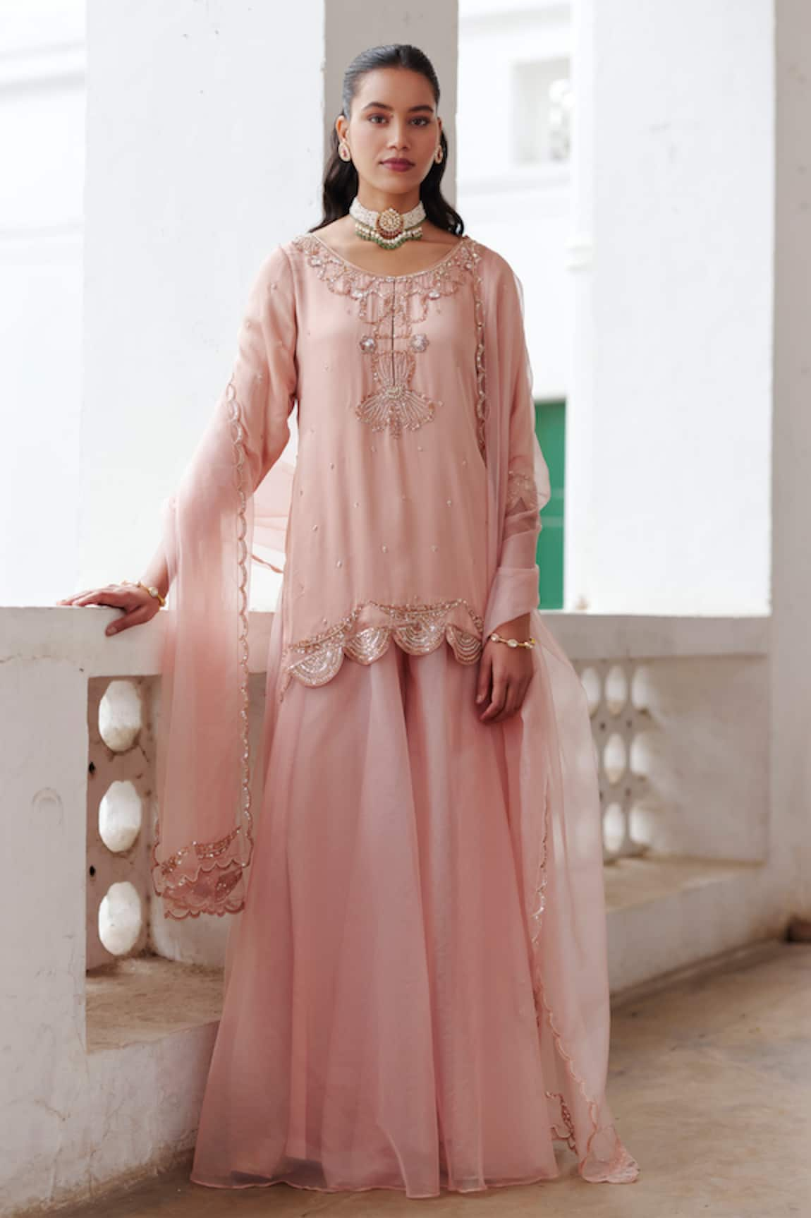 Label RSD Floral Hand Embroidered Kurta Sharara Set