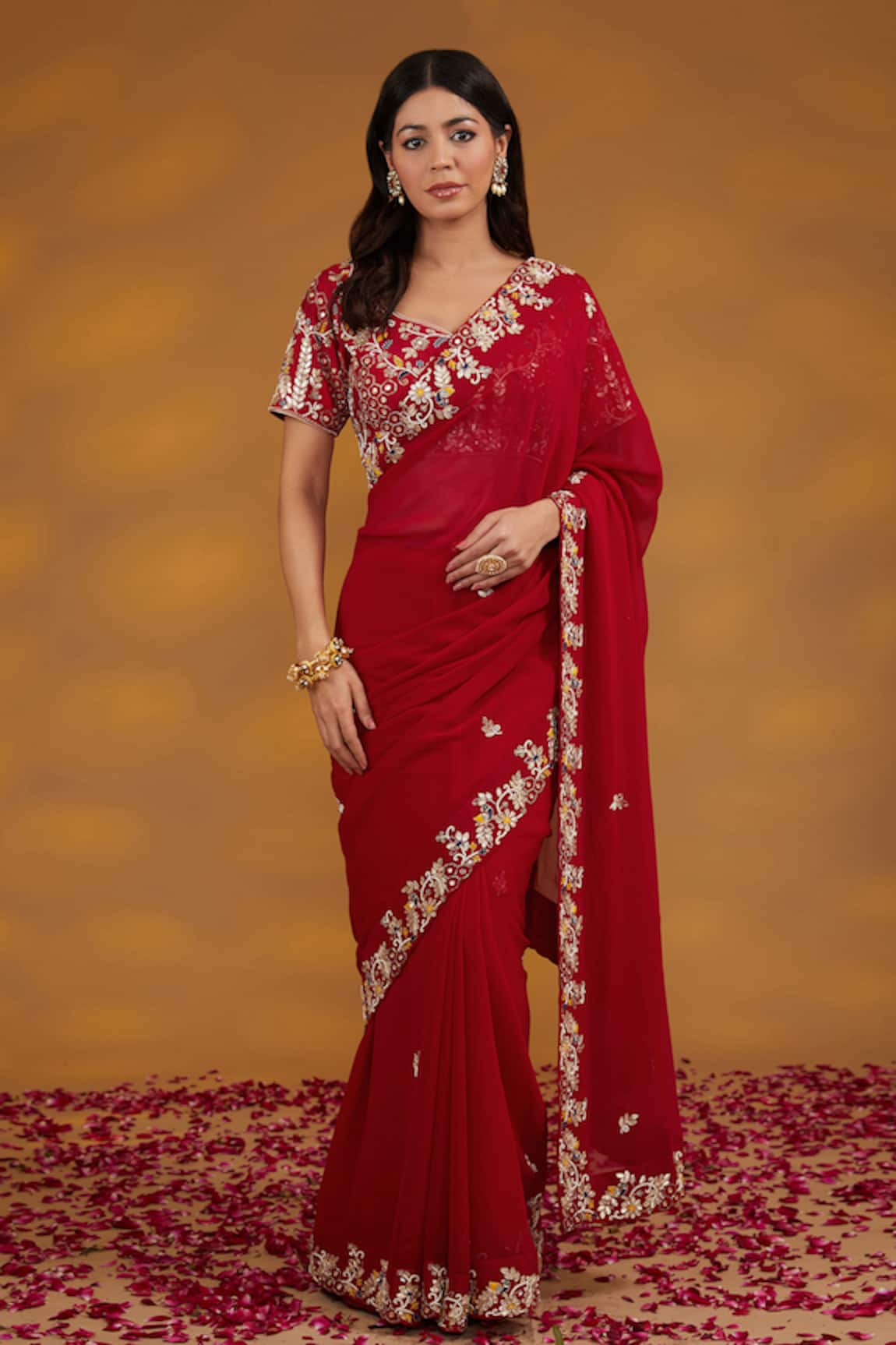 House Of Supriya Floral Border Embroidered Saree With Blouse 