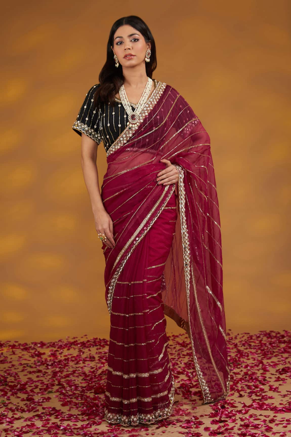 House Of Supriya Linear Embroidered Saree With Blouse 