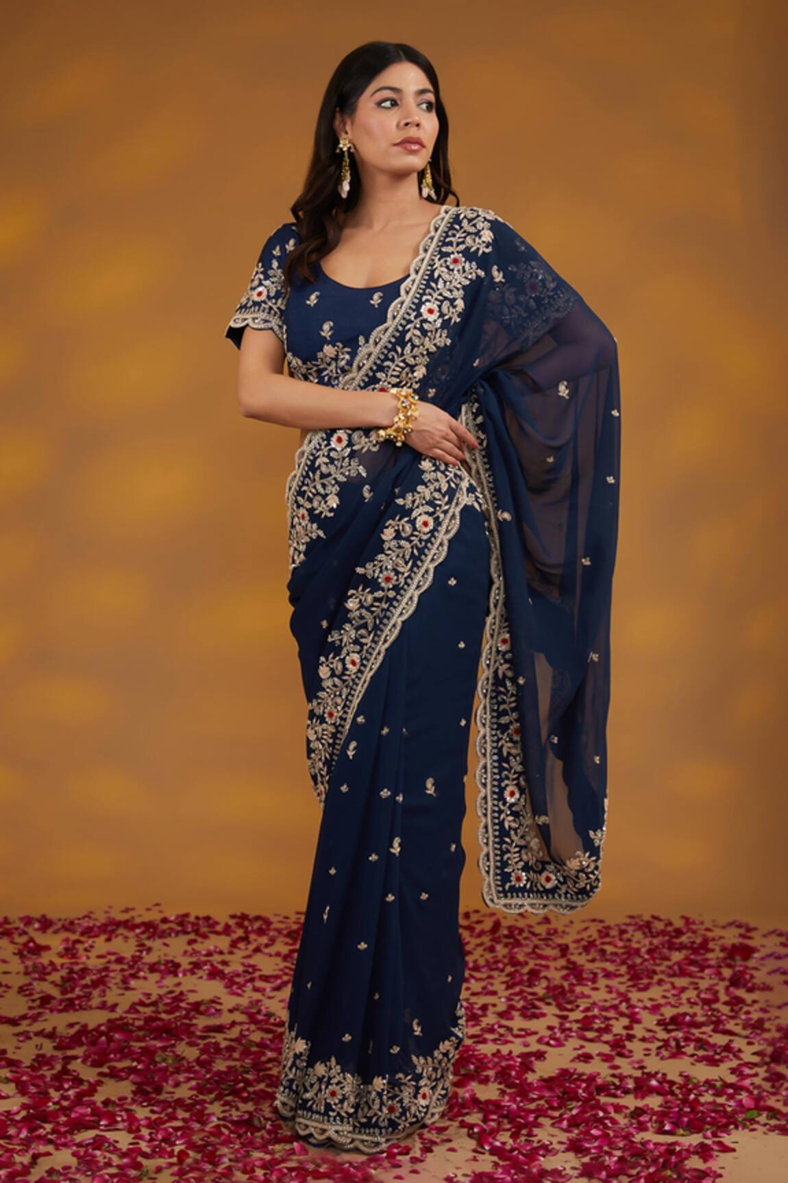 House Of Supriya Floral Hand Embroidered Saree With Blouse 