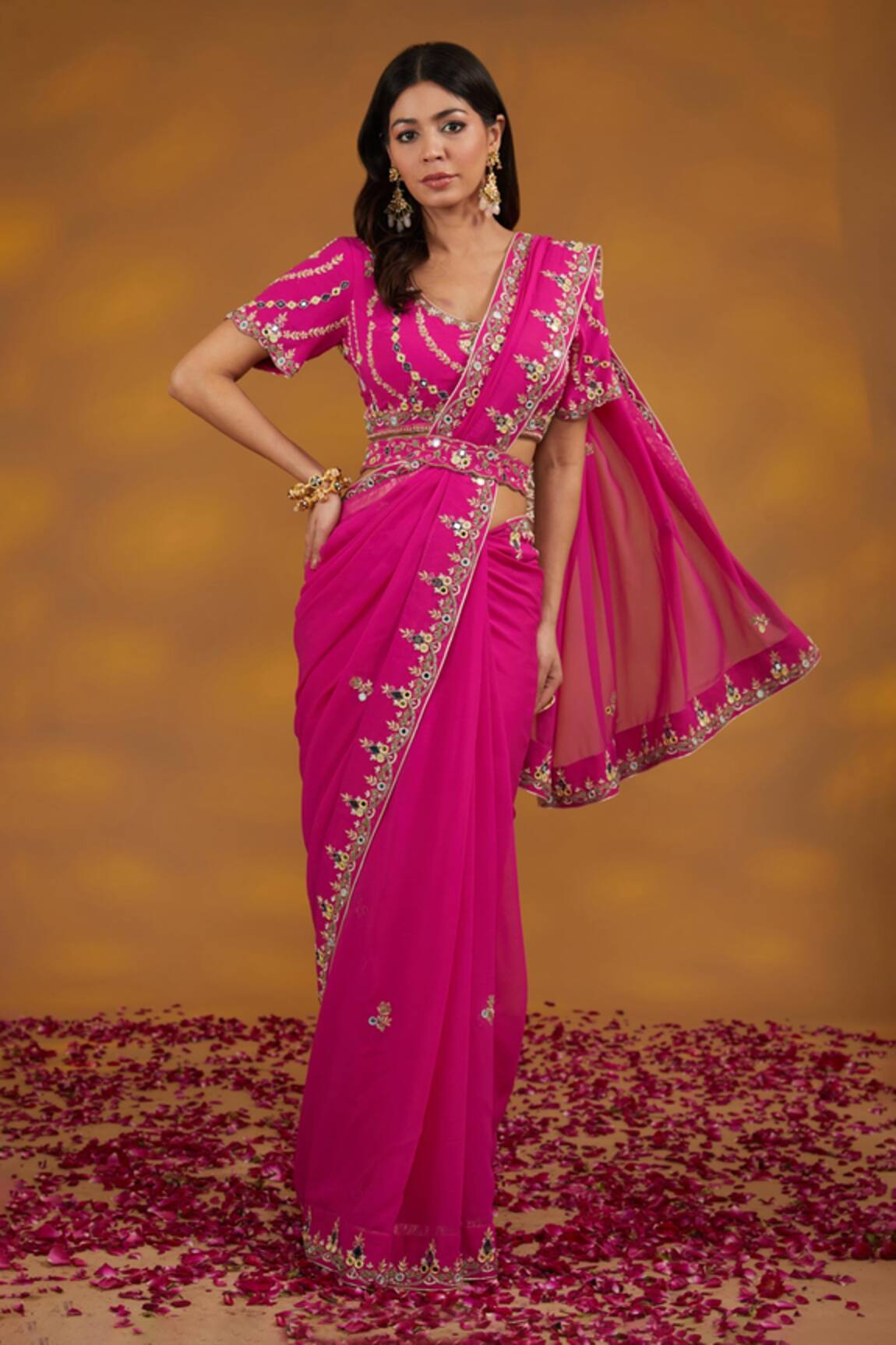 House Of Supriya Floral Border Work Saree With Blouse 