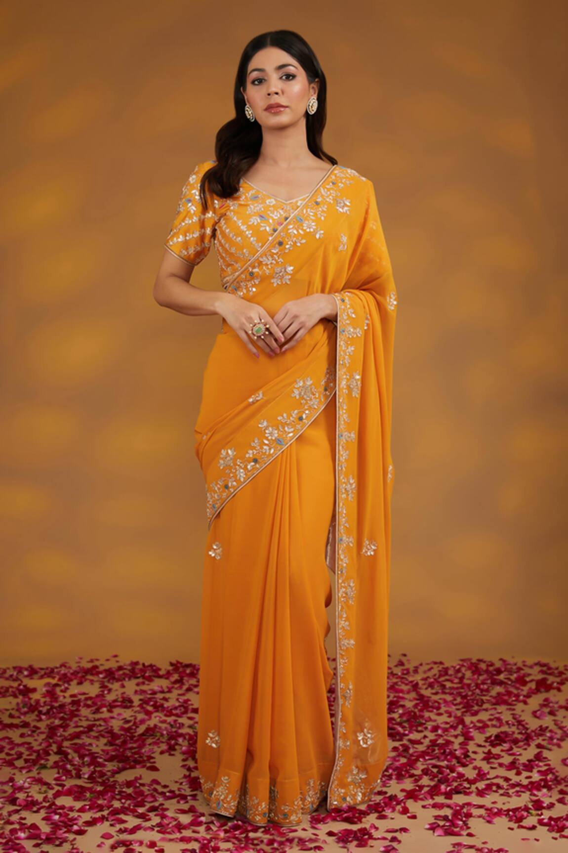 House Of Supriya Flower Embroidered Saree With Blouse 