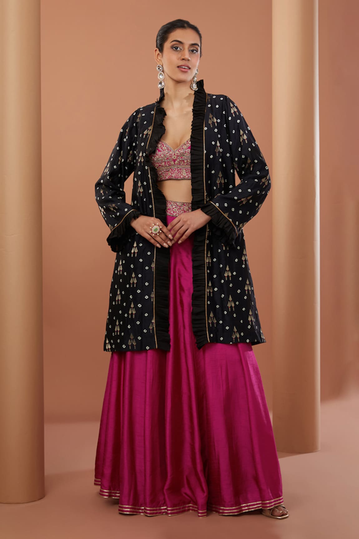 HOUSE OF SUPRIYA Bandhej Motif Shrug Sharara Set