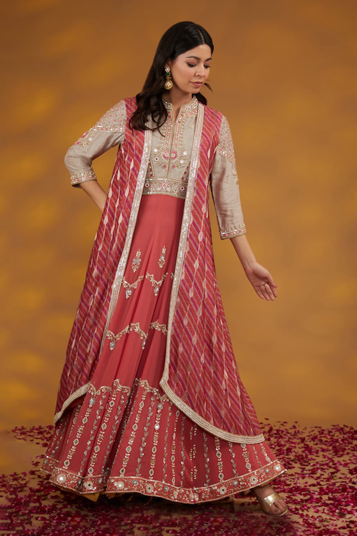 HOUSE OF SUPRIYA Mirror Embroidered Anarkali With Shrug