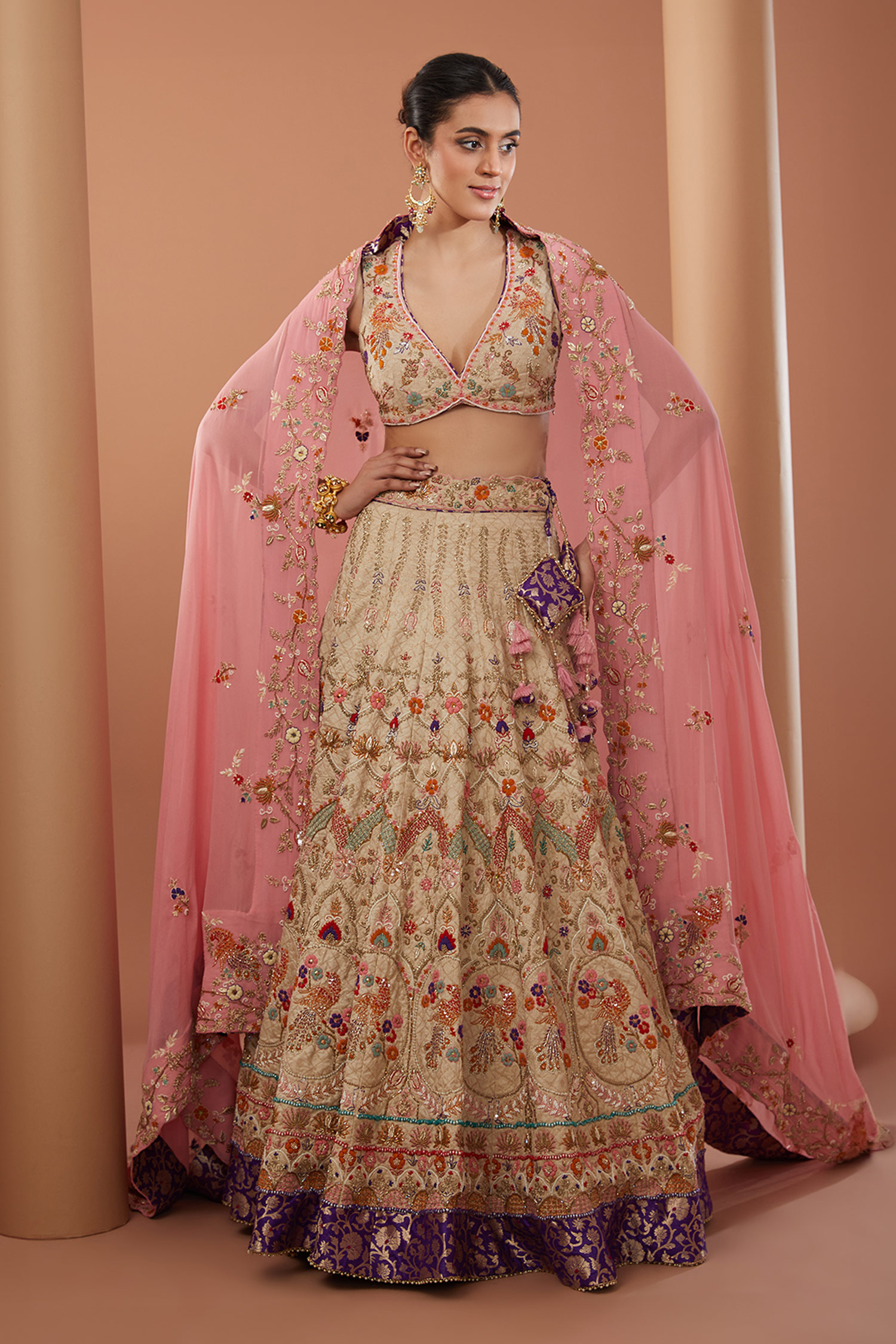 HOUSE OF SUPRIYA Raw Silk Embroidered Bridal Lehenga Blouse Set