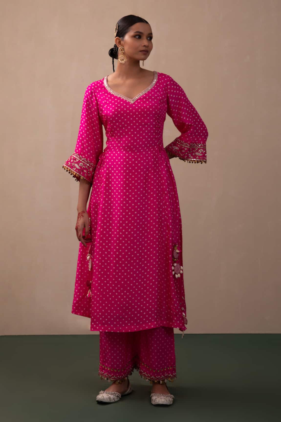 Pink City by Sarika Saarang Bandhani Print Kurta & Ijar Pant Set
