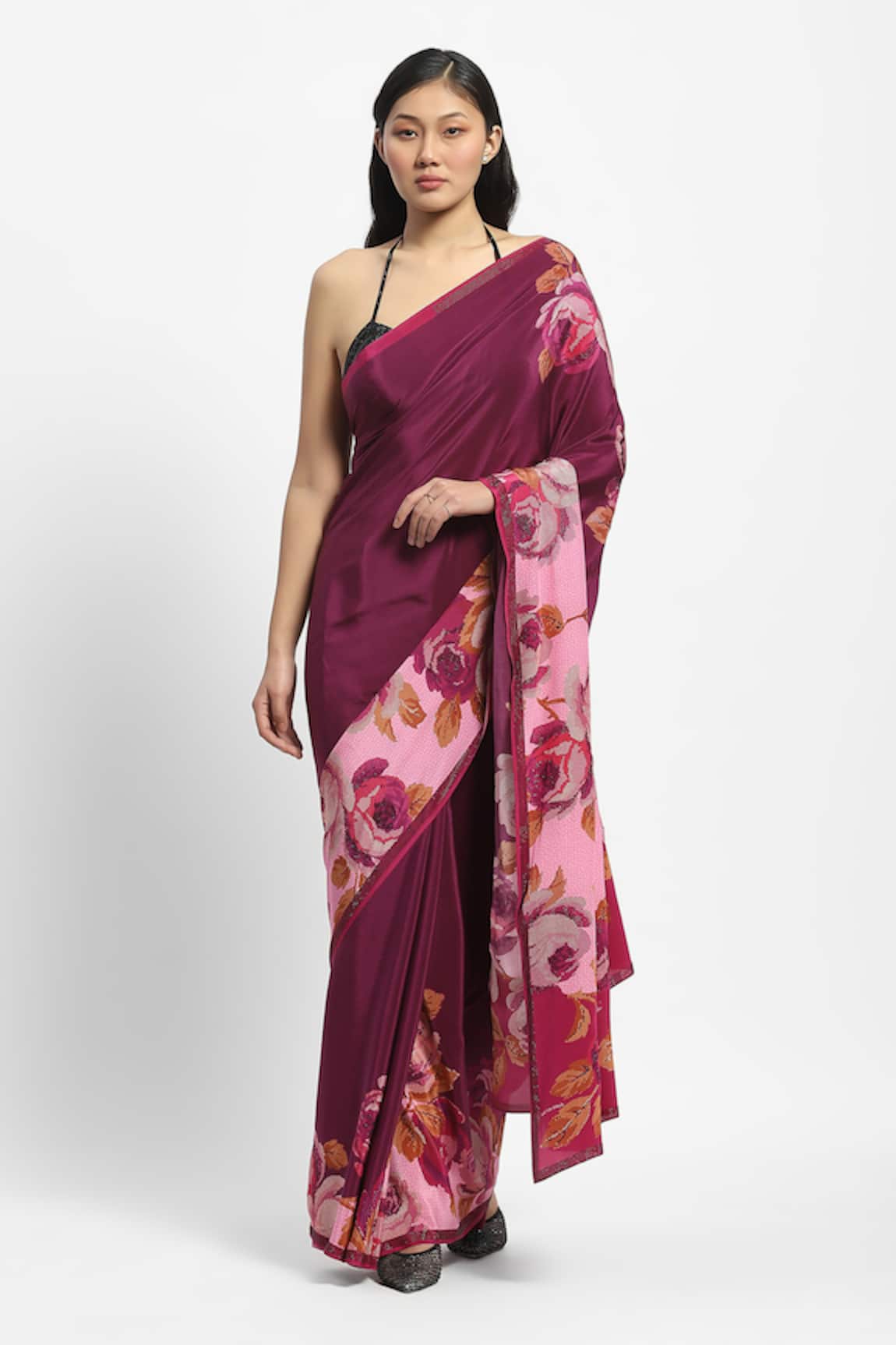 Satya Paul Strolling By The Seine Embelished Saree With Running Blouse 