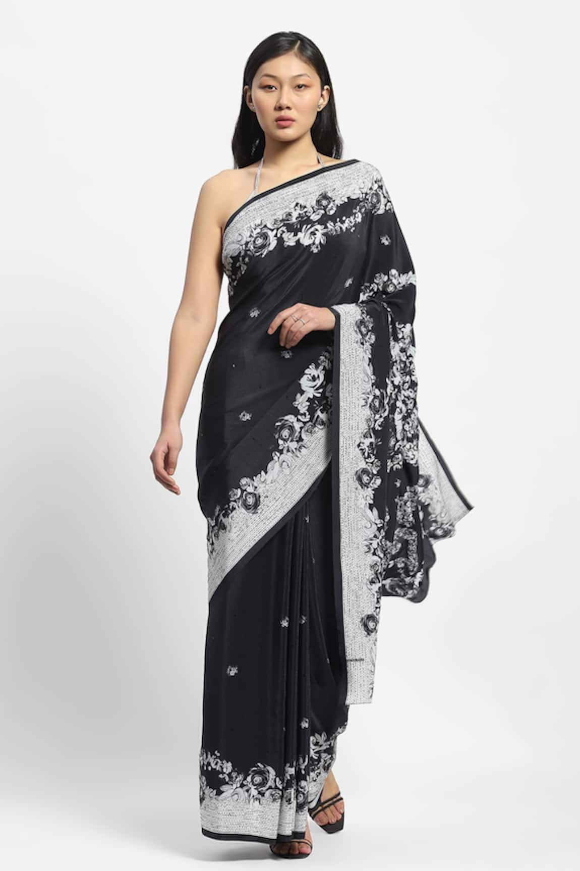 Satya Paul Esvele French Rose Print Saree With Running Blouse