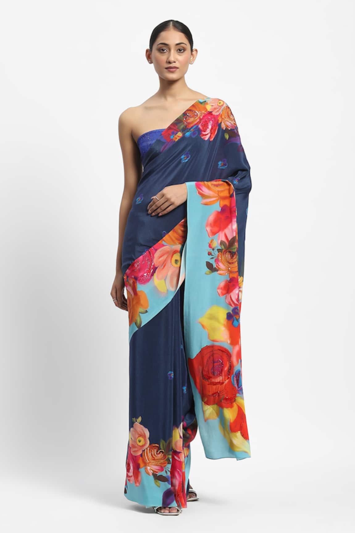 Satya Paul La Belle Fleur Embellished Saree With Running Blouse