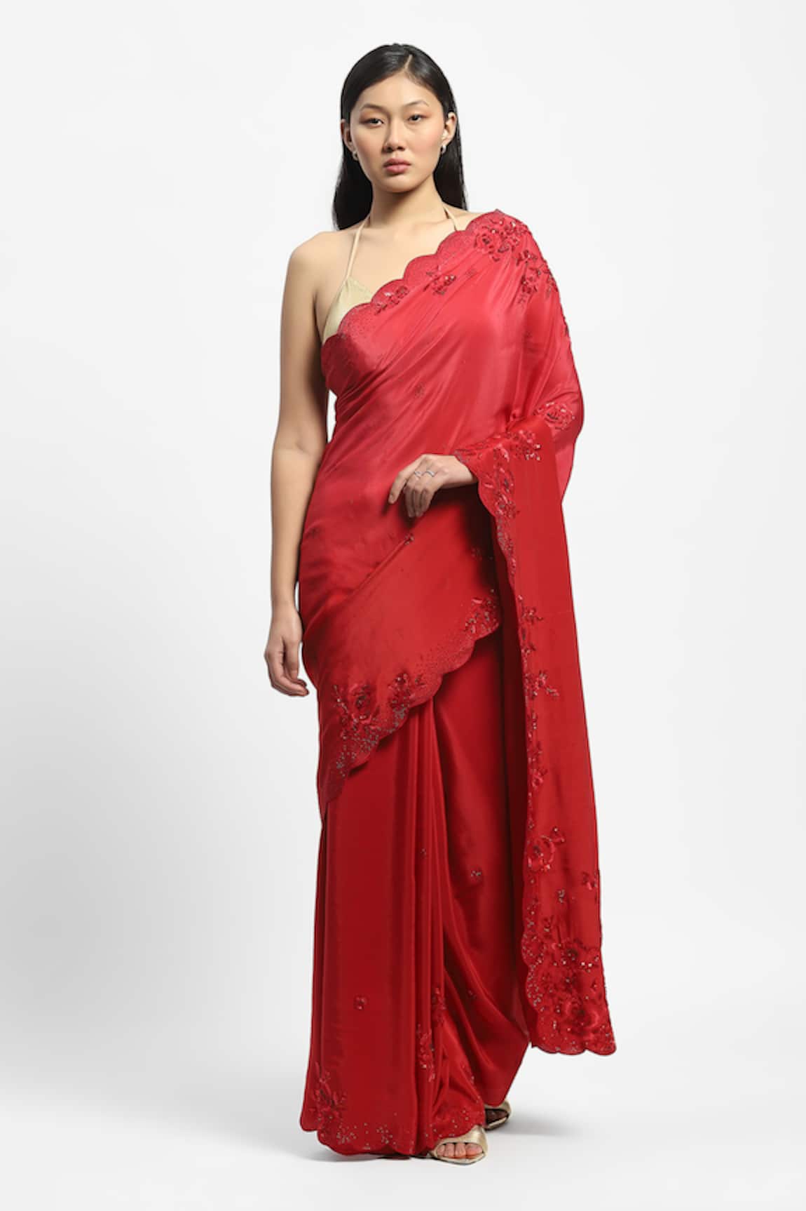 Satya Paul Anemone Tonal Embroidered Saree With Running Blouse