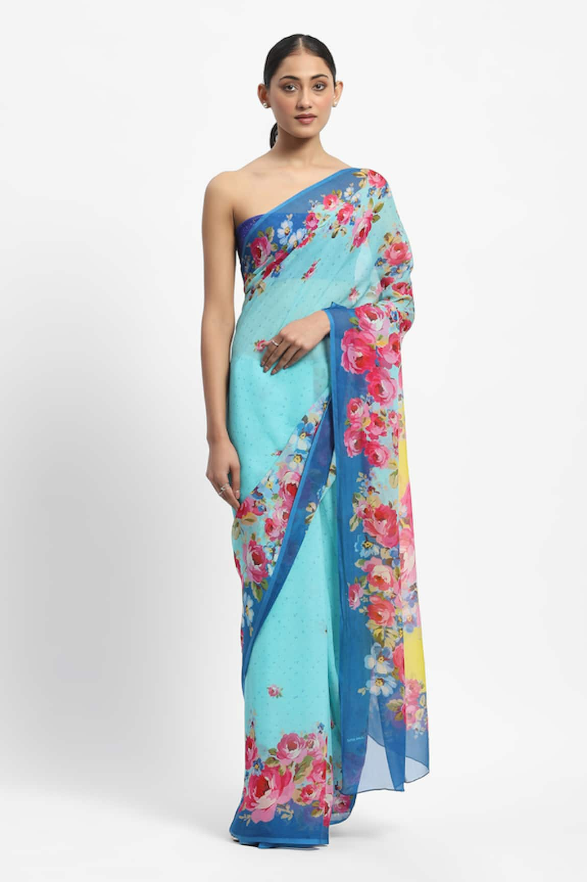 Satya Paul Aquaria Printed Saree With Running Blouse