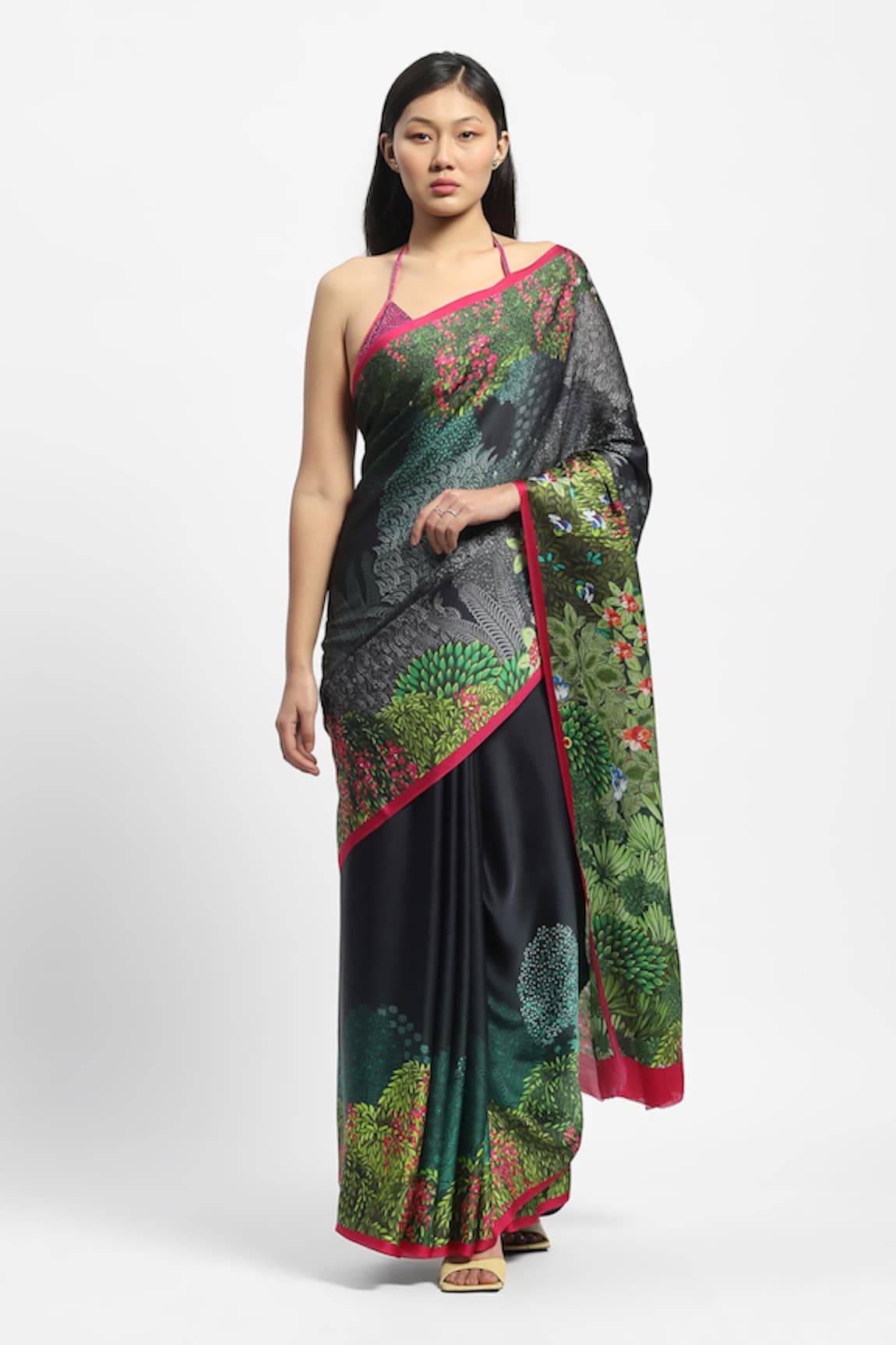 Satya Paul Mughal Forest Print Saree With Running Blouse