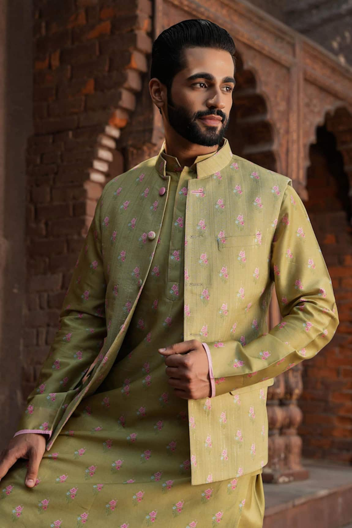 Label Niti Bothra Floral Print Nehru Jacket