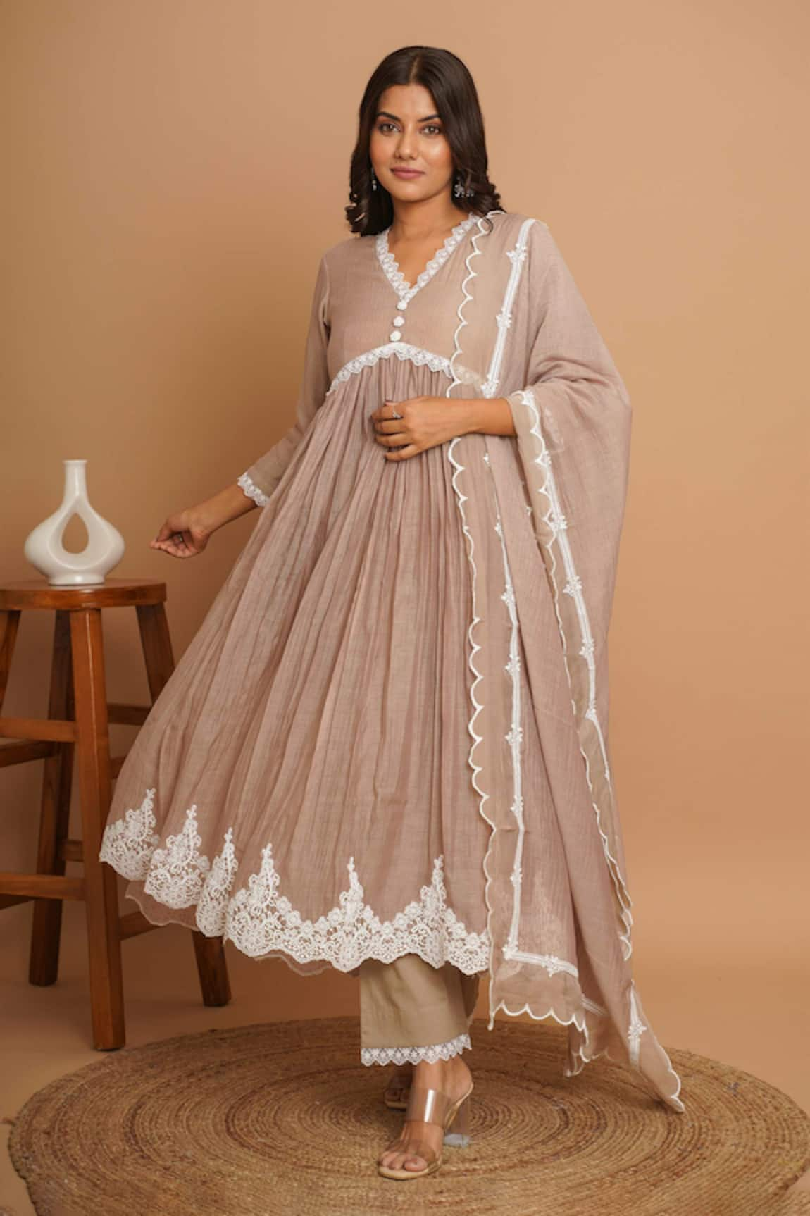 Gulabik Jaipur Gardenia Fleur Lace Embellished Anarkali Set