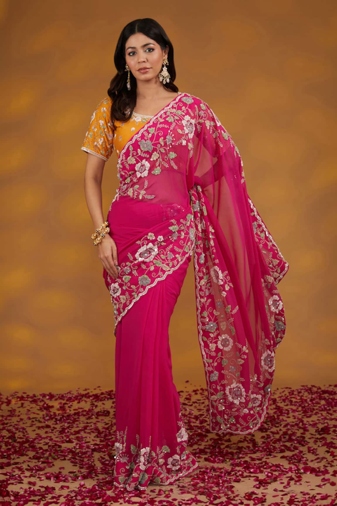 House Of Supriya Floral Embroidered Saree With Blouse 