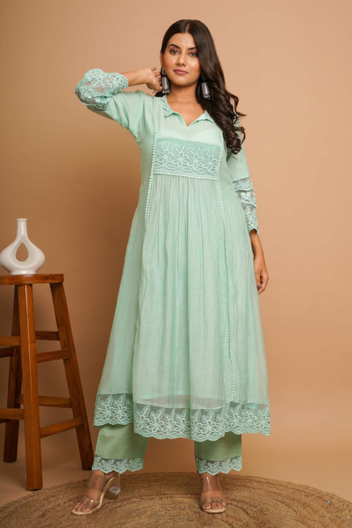 Gulabik Jaipur Lily Lace Embellished Collared Kurta With Pant