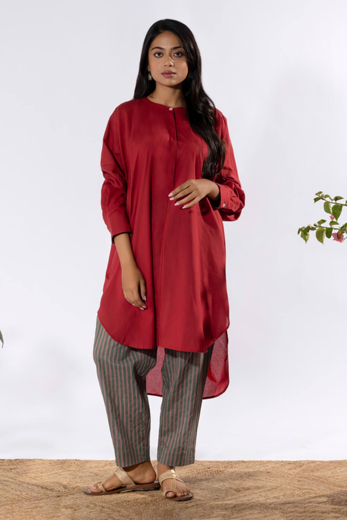 Pants and Pajamas Solid Asymmetric Button Down Kurta