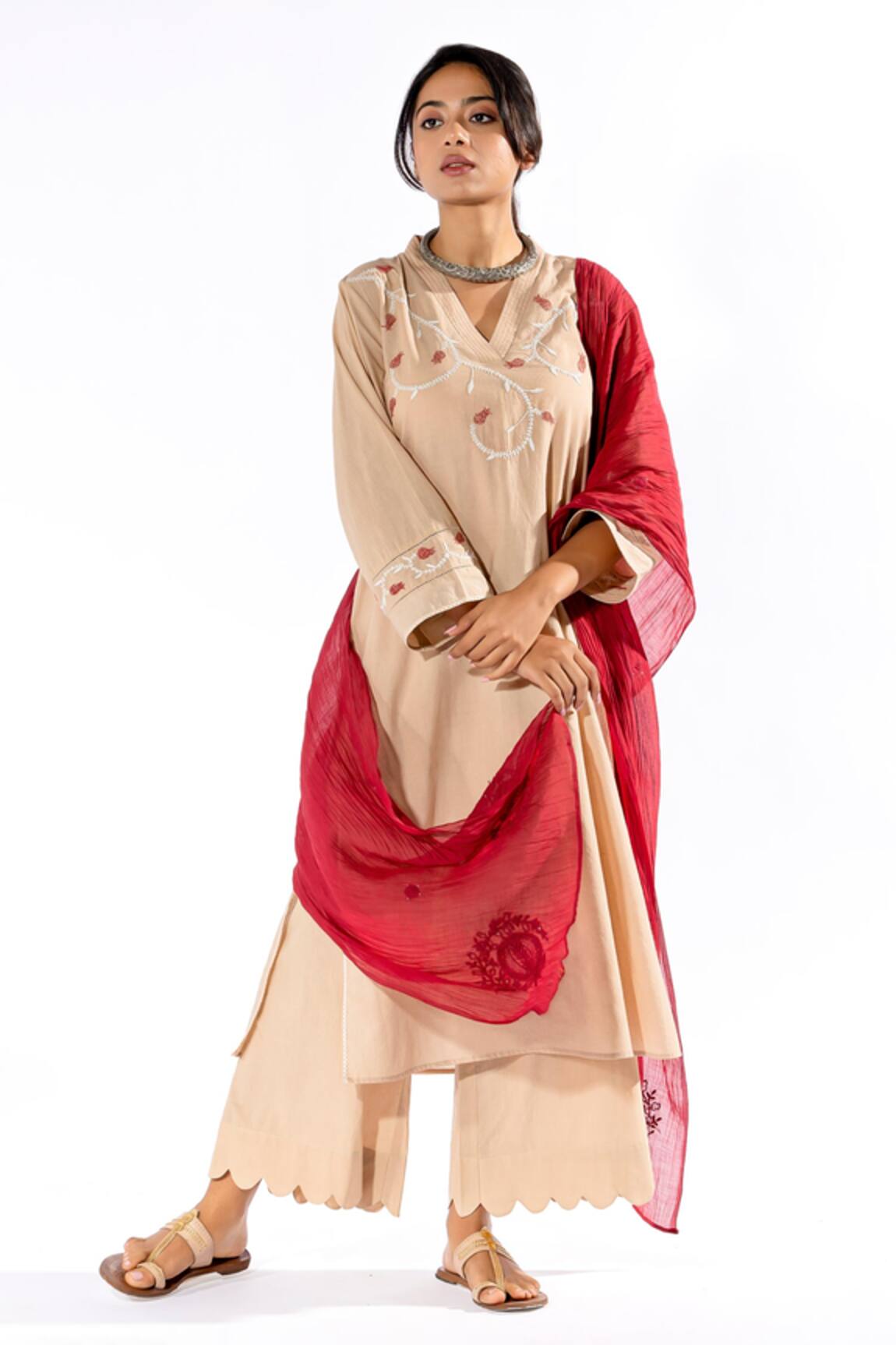 Pants and Pajamas Chikan Embroidered Dupatta