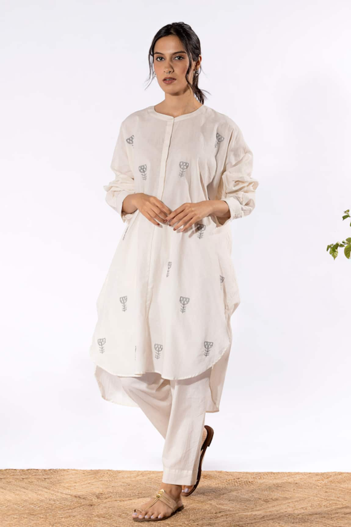 Pants and Pajamas Chikan Cotton Kurta & Pant Set