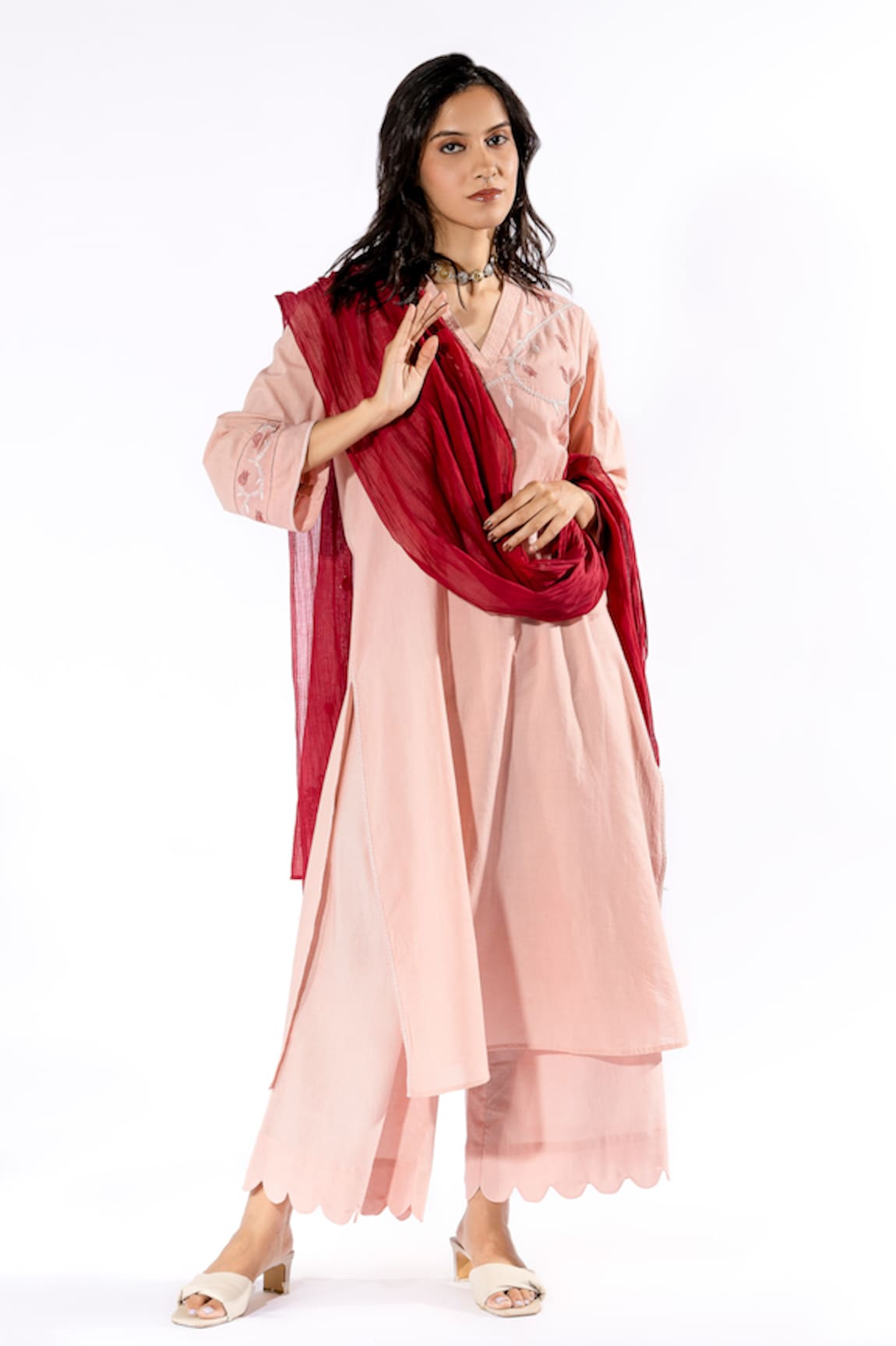 Pants and Pajamas Floral Embroidered Kurta & Flared Pant Set