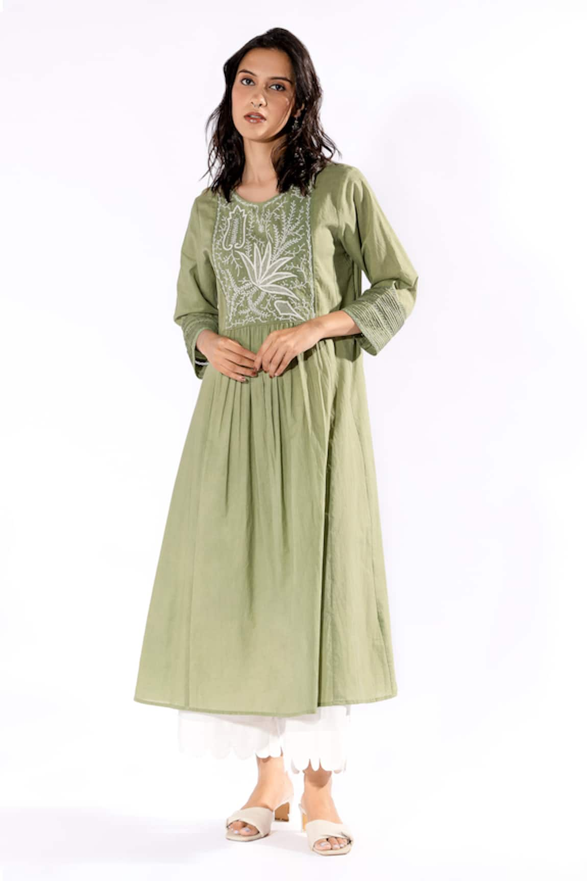 Pants and Pajamas Embroidered Yoke Kurta & Flared Pant Set