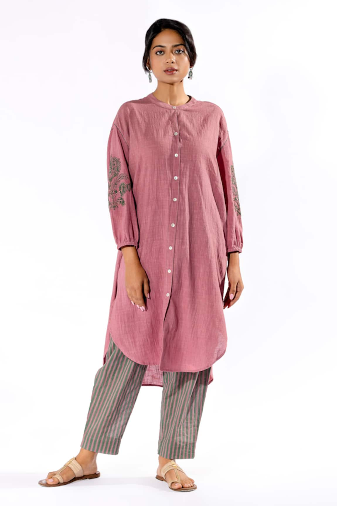 Pants and Pajamas Embroidered Sleeves Kurta & Pant Set